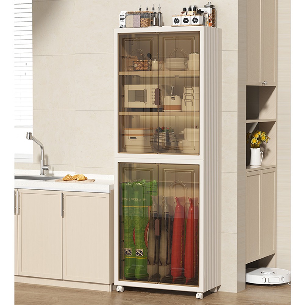 YUODIJIO Installation-Free Simple Folding Kitchen Storage cabinets | Multi-Layer Plastic Storage cabinets for Home Kitchens | Large-Capacity Kitchen Storage cabinets (DREI Gitter + EIN Gitter)